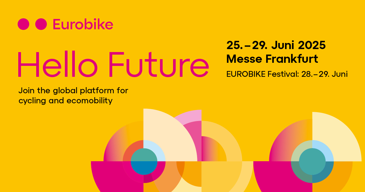 yeloow marketing banner of cycling trade fair EUROBIKE held 25-29 June 2025 in Frankfurt